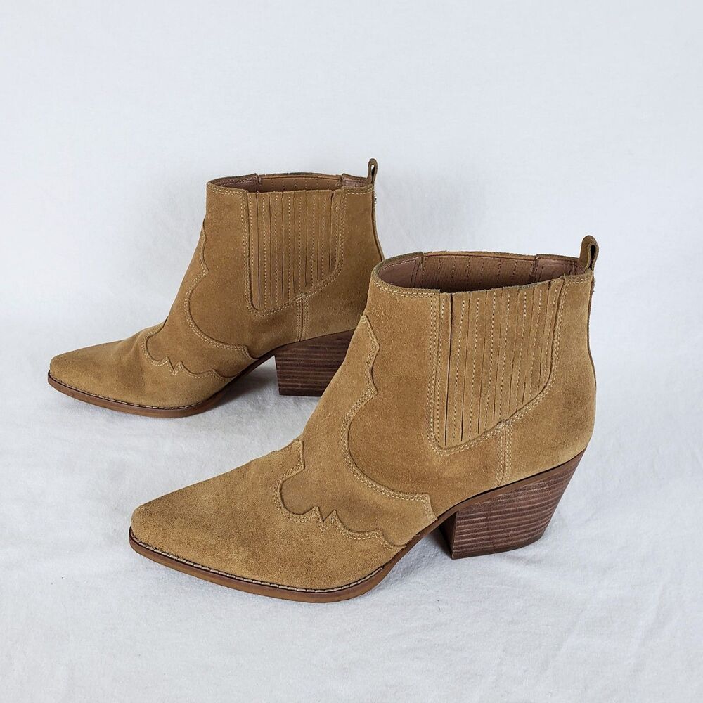 Sam Edelman Suede Western Ankle Boots Womens 10 Tan Leather Winona Cowgirl Boho